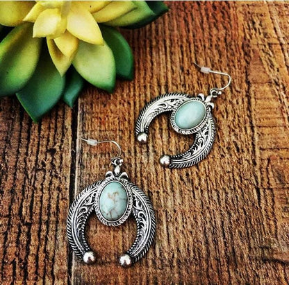 Carved Crescent Turquoise Earrings