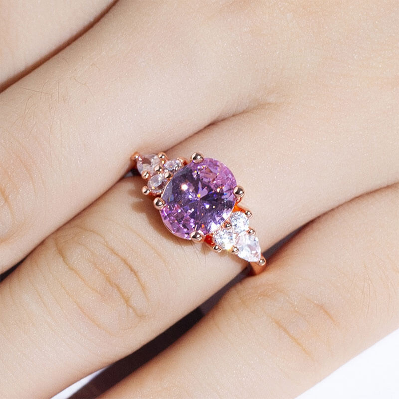 New Pink Diamond Crystal Princess Ring Goose Egg Shape Simulation Diamond Engagement Ring