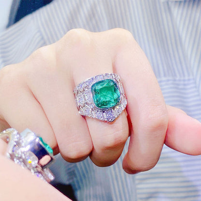 Creative Design Snake Pattern Cultured Emerald Micro Paved Diamond Ring