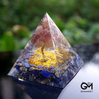 Lapis Lazuli With Strawberry Quartz Tree Of Life Orgone Pyramid