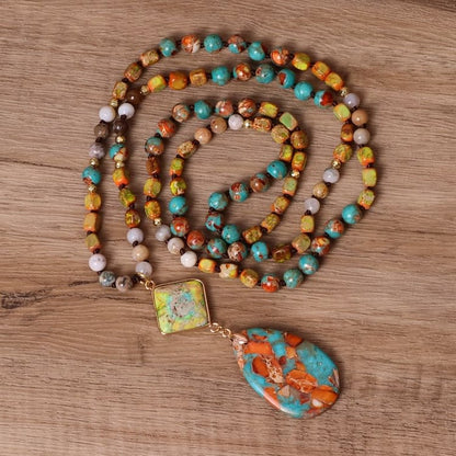 Natural Drop Shape Oyster Turquoise Mala Necklace