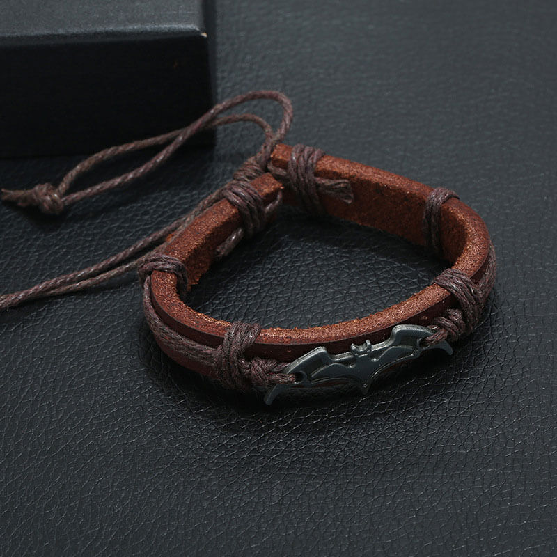 Handwoven Cowhide Bat Alloy Bracelet