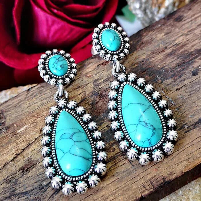 Teardrop Turquoise Silver Earrings