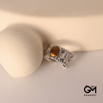 Tiger Eye Open Adjustable Width Ring