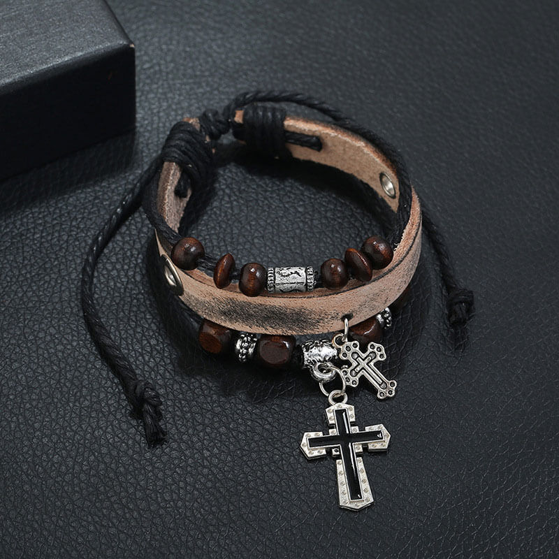 Double Cross Multilayer Leather Bracelet Simple Retro Leather Bracelet