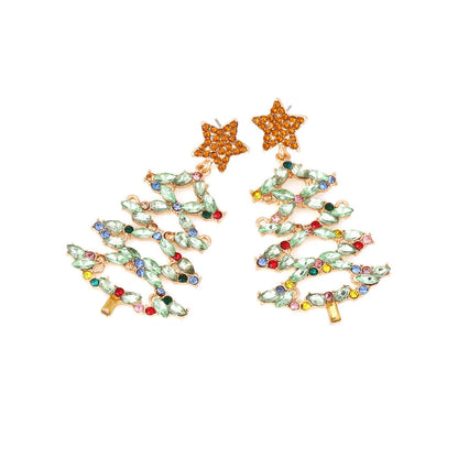 Christmas Exaggerated Creative Hollow Alloy Full Inlaid Zircon Christmas Tree Earrings Retro Colored Diamond Earrings