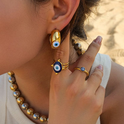 Various Evil Eye Glue Golden Adjustable Rings