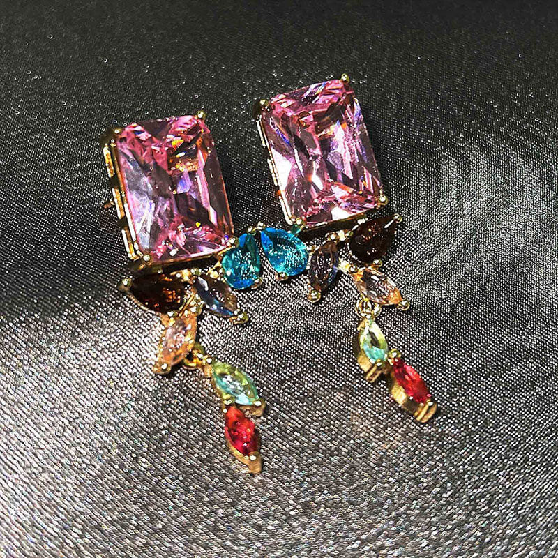 Geometric Irregular Zircon Earrings Color Stitching Square Marquise Diamond Earrings Noble Stud Earrings