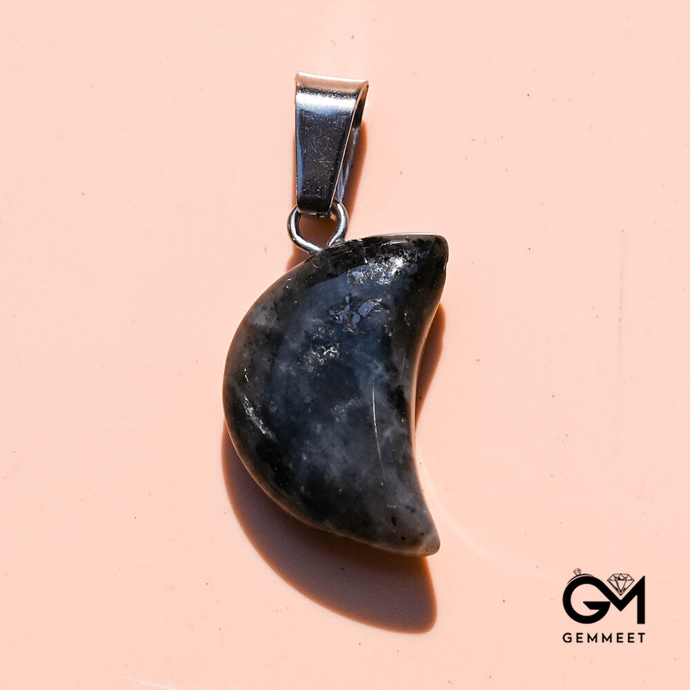 Obsidian Stone Crystal Agate Crescent Moon Pendant