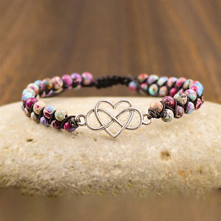 Bohemia Handwoven Purple Emperor Stone Hollow Heart Bracelet