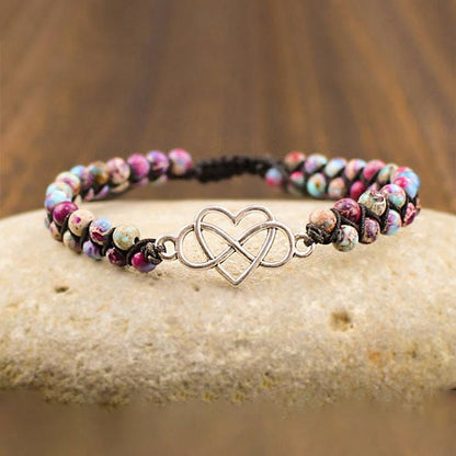 Bohemia Handwoven Purple Emperor Stone Hollow Heart Bracelet