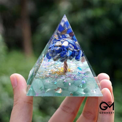 Lapis Lazuli with Green Aventurine Tree Of Life Orgone Pyramid