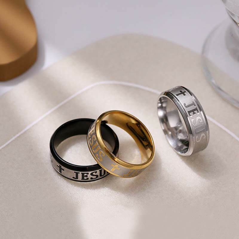 Jesus Cross Letter Bible Wedding Band Ring