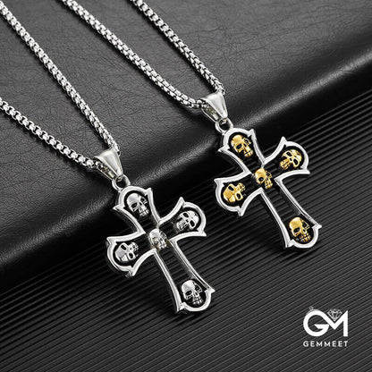 Skull Ghost Head Cross Stainless Steel Necklace