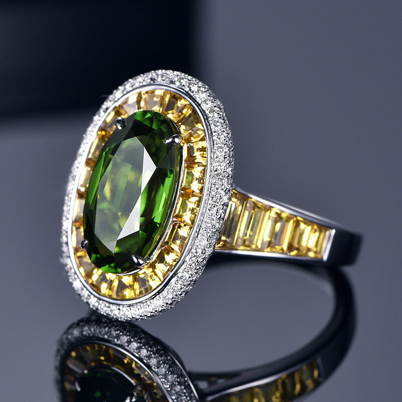 High-definition Jewelry T-square Diamond Ring Set with Imitation Topaz Imitation Natural Emerald Tourmaline Color Treasure Opening Ring