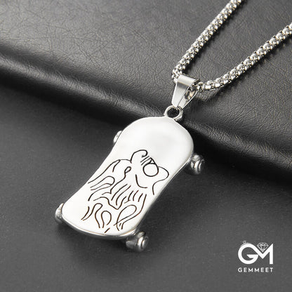 Stainless Steel Cast Skateboard Pendant Necklace