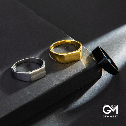 Simple Smooth Gold and Silver Black Ring