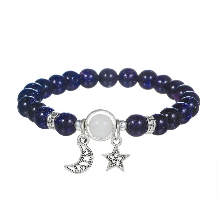 Blue Sandstone Obsidian 6mm Beaded Star and Moon Bracelet