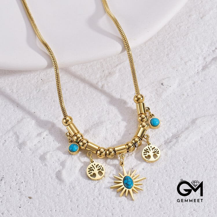 Turquoise Star Tree Of Life Pendant Necklace