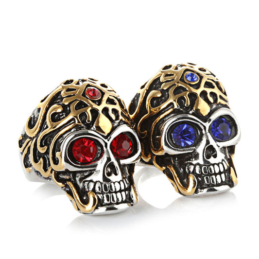 Skull Set with Red and Blue Zircon Punk Rock Ring