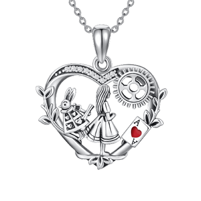 "Fairyland in a dream" - Vintage Alice & Rabbit Heart Necklace