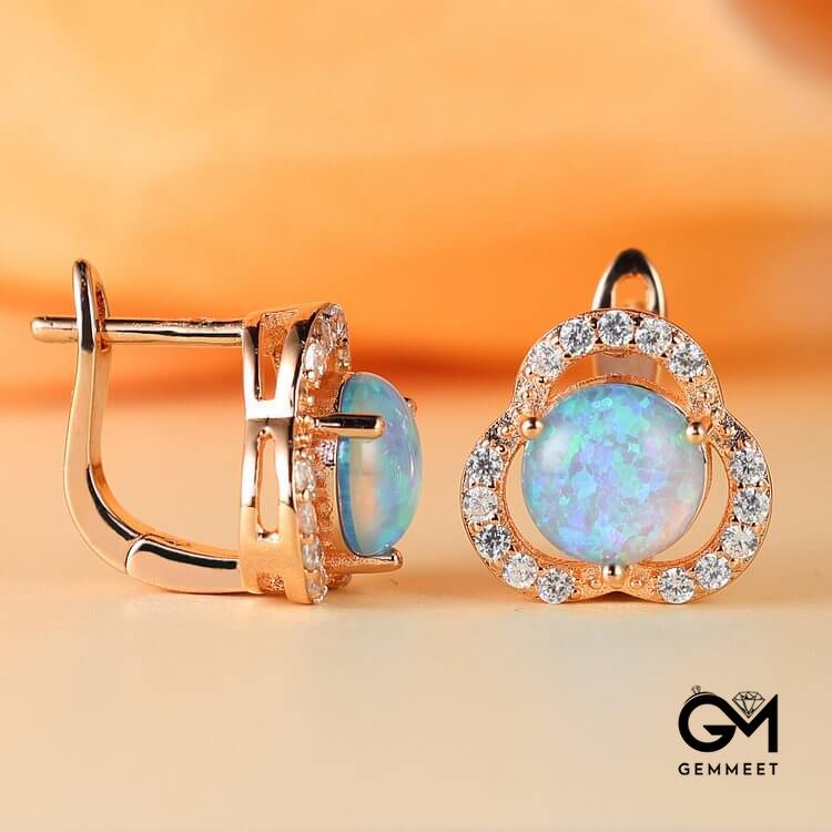 Opal White Zircon Clover Light Luxury Earrings