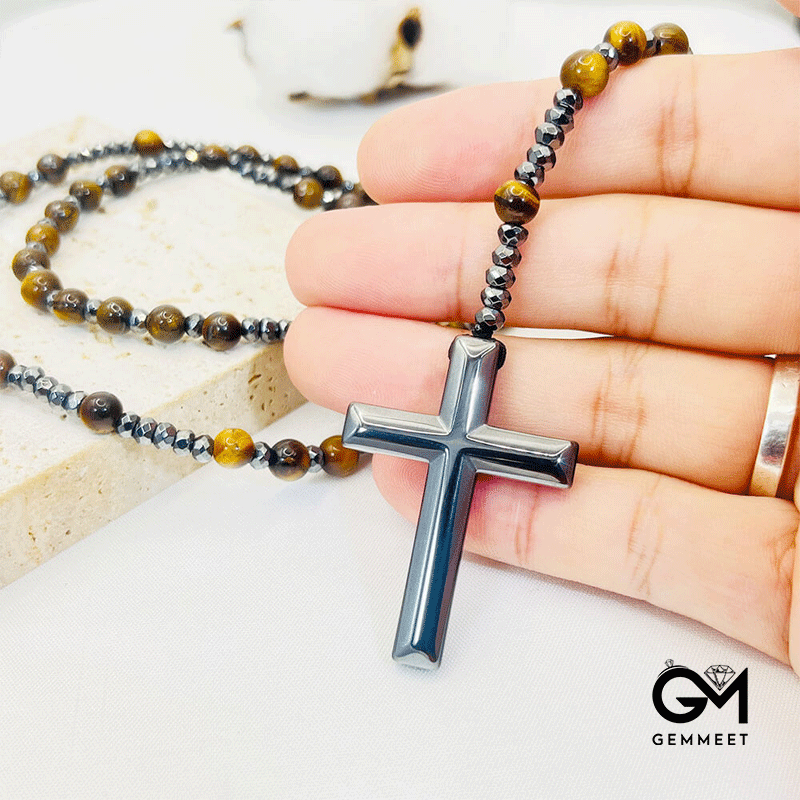 Cross Pendant Agate Black Gallstone Necklace