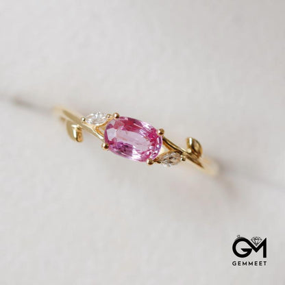 Light Luxury Gold Plated Pink Zircon Ring