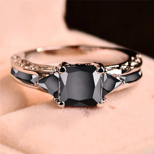 "Simple Pretty" - Princess Cut Obsidian & Sapphire Ring