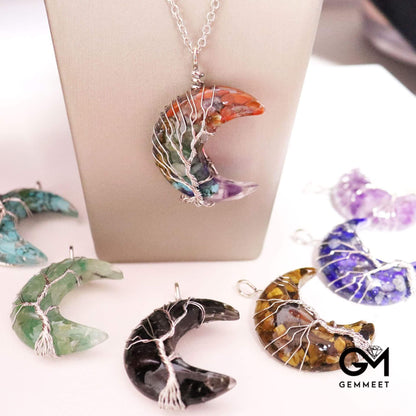 Moon Wrapped Tree of Life Crystal Necklace