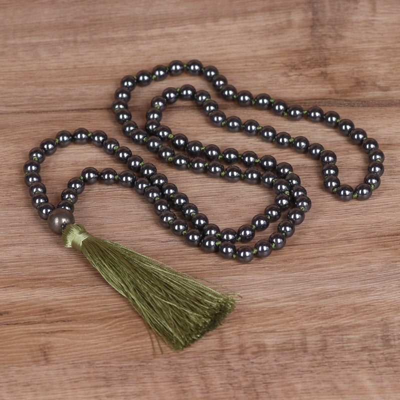 8mm Hematite Fringe Necklace