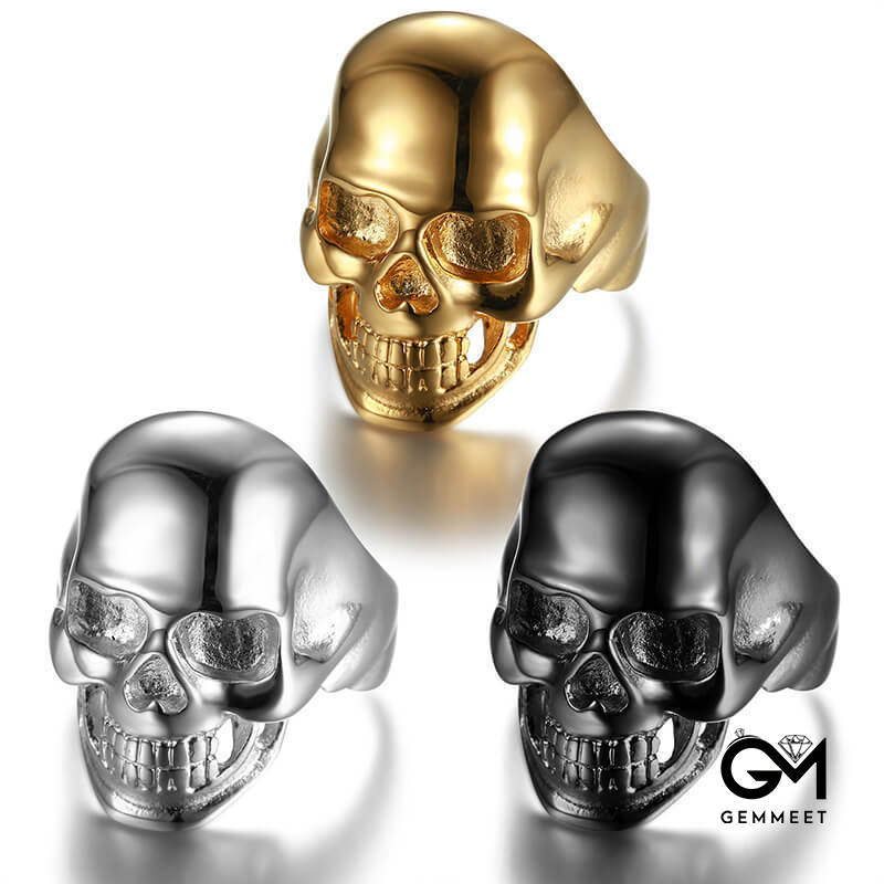 Stainless Steel Gold Black Skull Ring