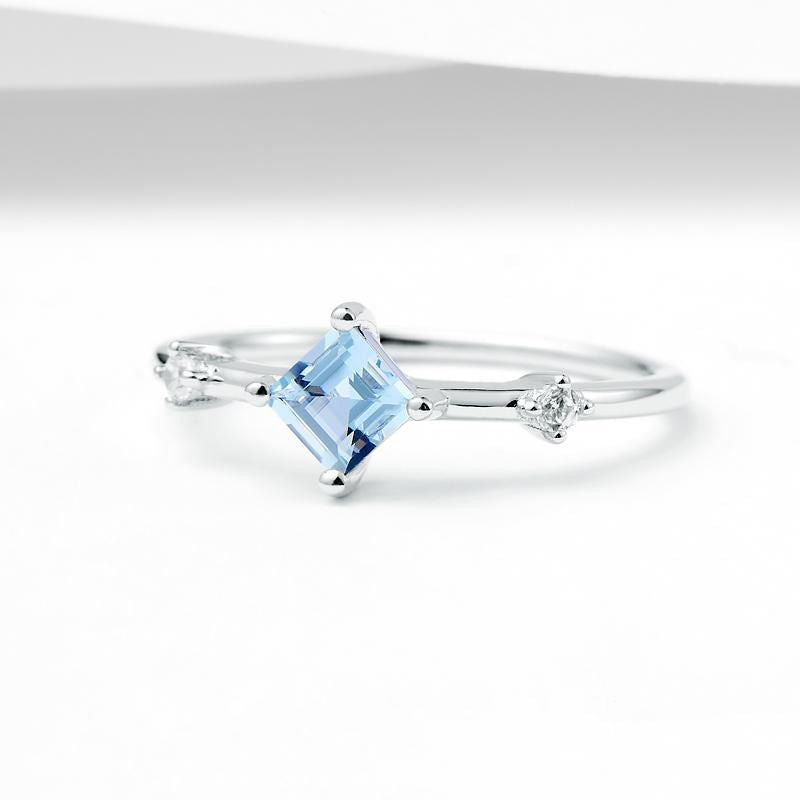 Inlaid Aquamarine Square Ring