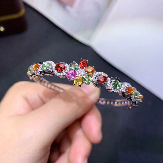 New Colorful Tourmaline Color Treasure Bracelet Imitation Natural Sri Lankan Sapphire Buckle Bracelet for Women