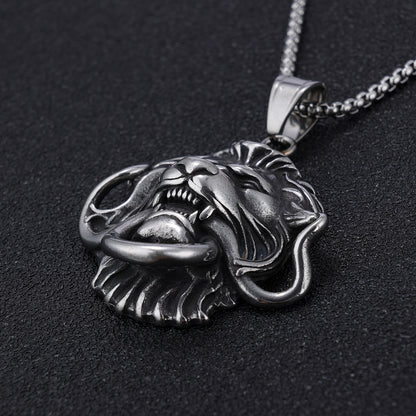 Stainless Steel Ring Large Lion Head Pendant Necklace