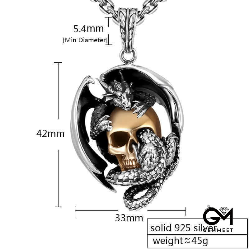 Men's Viking Dragon Skull Necklace