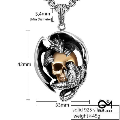 Men's Viking Dragon Skull Necklace