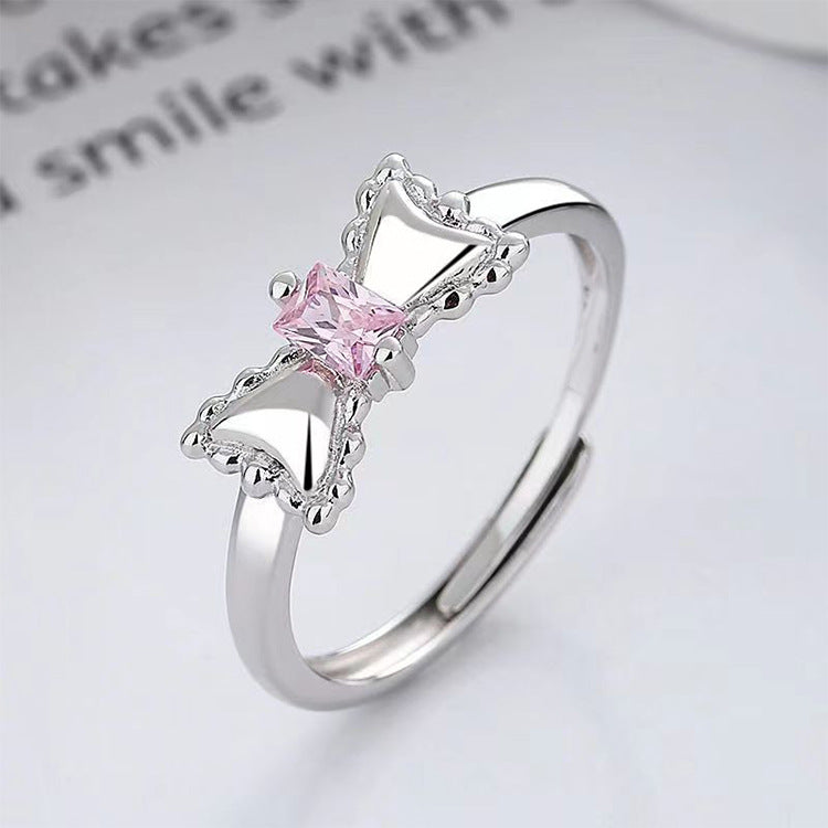 Sweet Style Cute Bow Pink Zircon Ring