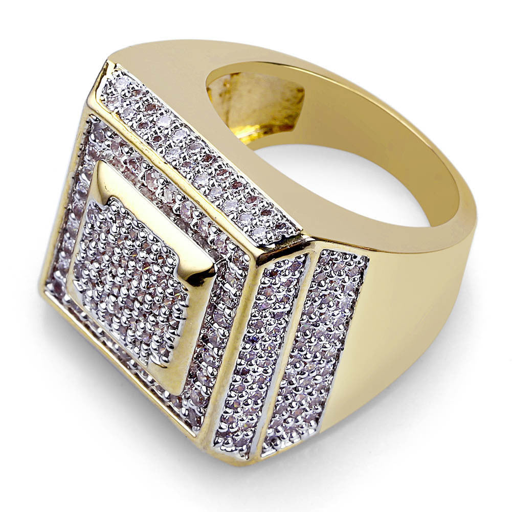 Micro-inlaid Zircon Hip Hop Square Ring for Men