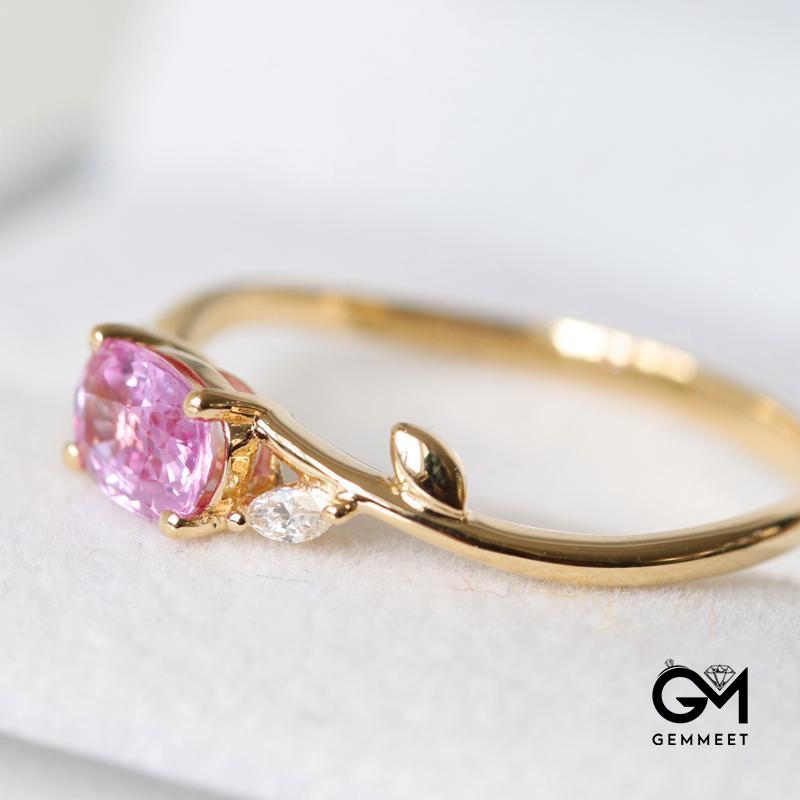 Light Luxury Gold Plated Pink Zircon Ring