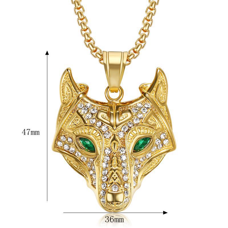 Hip Hop Jewelry Celtic Wolf Head Gold Plated Zircon Pendant