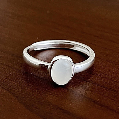 S925 White Chalcedony Ring White Moonlight Oval