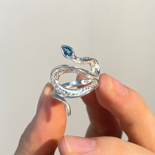 Handmade Topaz Snake Sterling Silver Ring