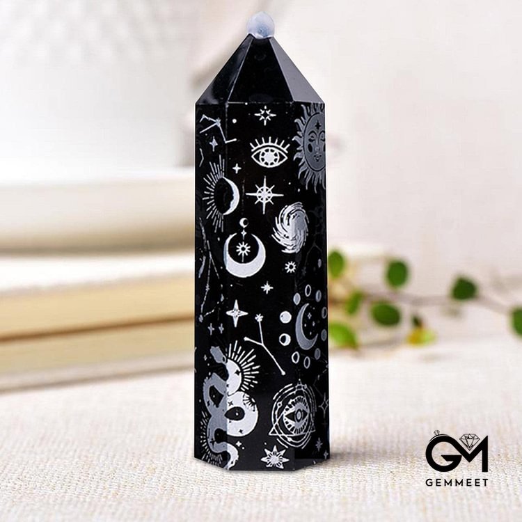 Obsidian Crystal Tower Hexagonal Crystal Wands