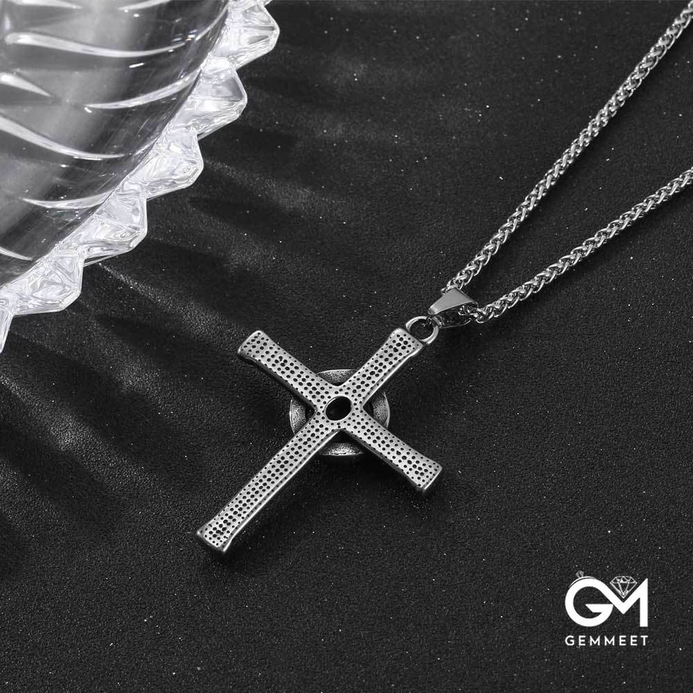 Stainless Steel Noble Scepter Cross Turquoise Necklace