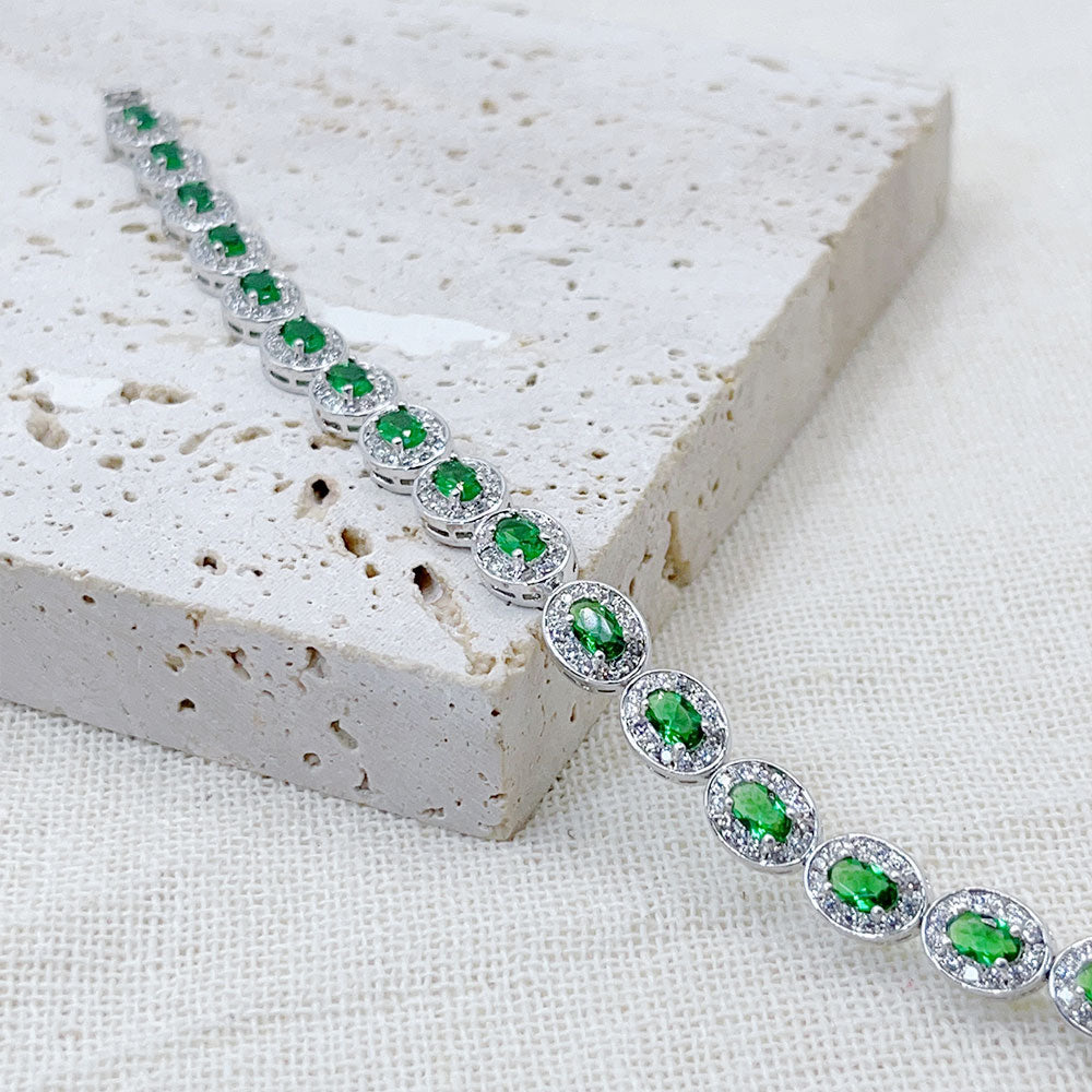 Oval Inlaid Green Zircon Bracelet