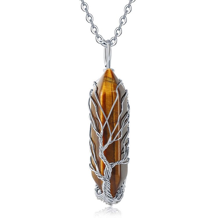 Crystal With Tree Of Life Gemstone Necklace