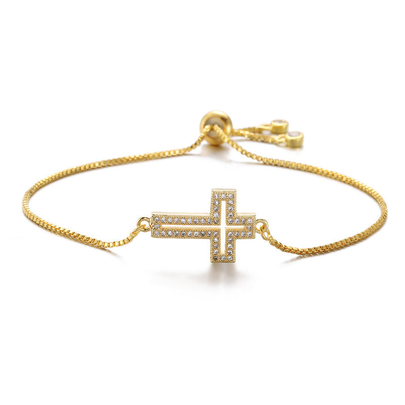 Hollow Cross Shape Full Stones Pendant Bracelet