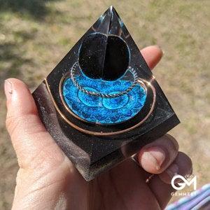 Obsidian Crystal Sphere With Copper Circle Orgone Pyramid