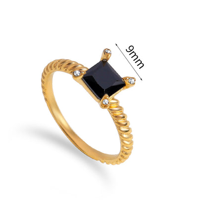 Golden Square Stone Rope Ring